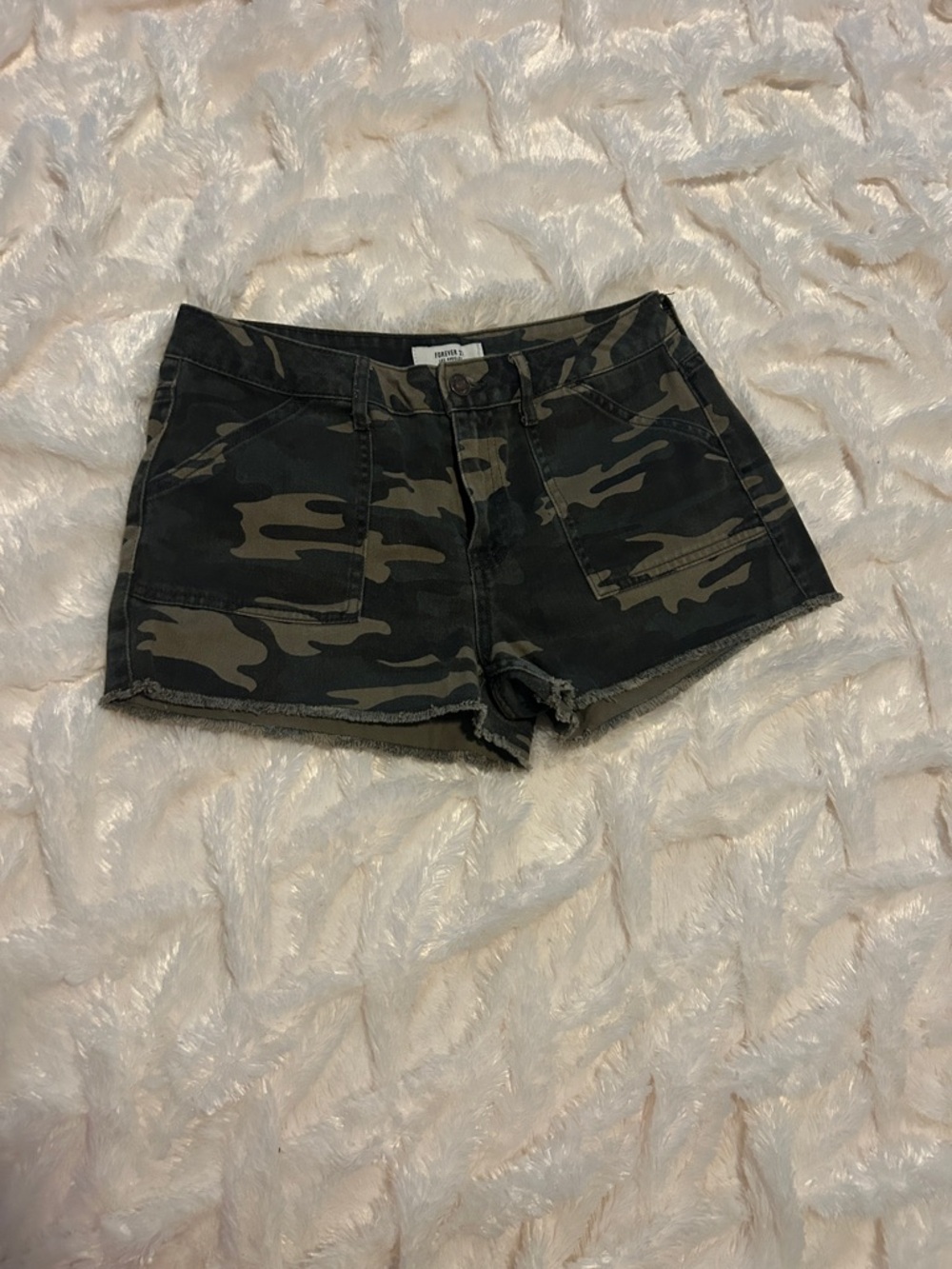 Forever 21 Olive and Black Camo Denim Shorts